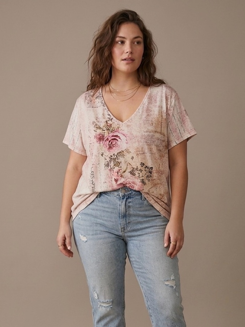 Y2K Inspired Floral V-Neck Tee